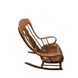 Vintage Wooden Rocking Chair with Curved Armrests, Carved Back, Rustic Finish