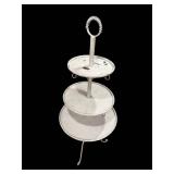 Vintage White Metal Tiered Stand with Ring Handle - 51in H x 19in Dia