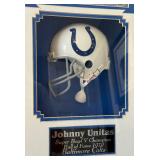 Johnny Unitas Signed Photo With COA Framed With Indianaplis Colts Football Helmet