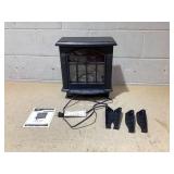 HOMCOM Electric Fireplace Heater, Freestanding Fireplace Stove with Realistic Flames Overheating Protection 750W/1500W, Black (Missing Hardware. Minor Transit Damage)