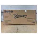 Outsunny Outdoor Garden Bench, Wooden Frame Patio Bench with Geometric Pattern, 43.25 Inch Weatherproof 2-Person Love Seat for Garden, Lawn, Porch, Yard, Work Entryway, White (Missing Hardware)