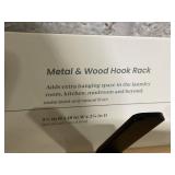 LOT OF 2 Brightroom Mixed Material 4 Hooks Rail Matte Black on Light Wood : Wall Mounted Decorative Rack, Iron & Rubberwood