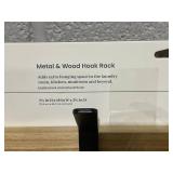 LOT OF 2 Brightroom Mixed Material 4 Hooks Rail Matte Black on Light Wood : Wall Mounted Decorative Rack, Iron & Rubberwood