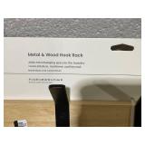 LOT OF 2 Brightroom Mixed Material 4 Hooks Rail Matte Black on Light Wood : Wall Mounted Decorative Rack, Iron & Rubberwood