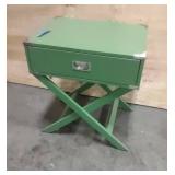 Green Campaign-Style Accent Table Single Drawer X-Base Legs