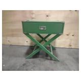 Green Campaign-Style Accent Table Single Drawer X-Base Legs