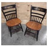 2 Vintage L Hitchcock Black and Maple Stenciled Side Chairs