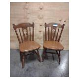 Matching Wood Spindle-Back Side Chairs Leather Seat