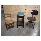 3 Chairs 1 vintage kids chair 1 Upholstered Stool 1 Black "office" Chair