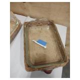 2 Pyrex Glass Cake Pans with Basket "Warmers"