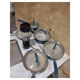 Assorted Kitchen items Pots and Pans Hamilton Beach Personal Blender 14 oz Travel Cup with Lid