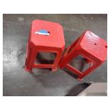 2 Red Plastic Stools 1 Plastic Sosco Step Stool