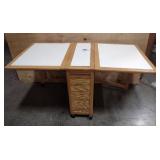 Kitchen Work Table Double Drop Leaf With 3 Chairs Stored Underneath