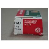 50 Sellier & Bellot 9mm Luger 115 Gr FMJ Ammo