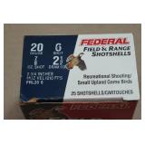 25 Federal Field & Range 20 Gauge 2-3/4" 6 Shot Shotshells