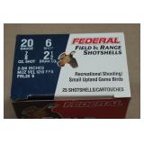 25 Federal Field & Range 20 Gauge 2-3/4" 6 Shot Shotshells