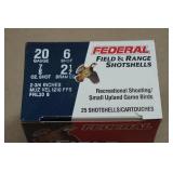 25 Federal Field & Range 20 Gauge 2-3/4" 6 Shot Shotshells