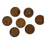 Seven British Half Pennies - King George VI & Queen Elizabeth