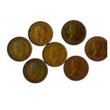 Seven British Half Pennies - King George VI & Queen Elizabeth