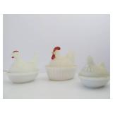 3 Vintage Milk Glass Chicken Baskets