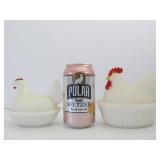 3 Vintage Milk Glass Chicken Baskets