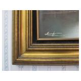 Framed Signed Vintage Oil on Canvas Painting - Farmhouse by River