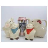 Group of SHAWNEE Pigs Cat & Elephant Cream Pitchers & Salt / Pepper Shaker Set