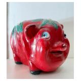Wonderful HUGE Vintage Red Ceramic Piggy Bank