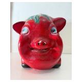 Wonderful HUGE Vintage Red Ceramic Piggy Bank