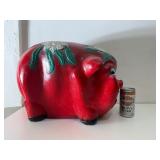 Wonderful HUGE Vintage Red Ceramic Piggy Bank