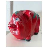 Wonderful HUGE Vintage Red Ceramic Piggy Bank