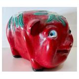 Wonderful HUGE Vintage Red Ceramic Piggy Bank