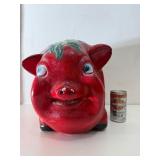 Wonderful HUGE Vintage Red Ceramic Piggy Bank