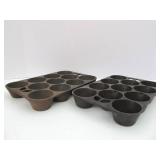 2 Vintage GRISWOLD & Wagner Cast Iron Muffin Pans