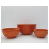 Group of Vintage Orange & Yellow Stoneware Mixing Bowls