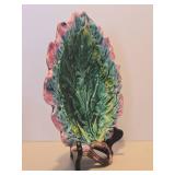 Antique Etruscan Majolica Oak Leaf Tray
