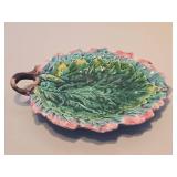 Antique Etruscan Majolica Oak Leaf Tray