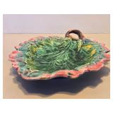 Antique Etruscan Majolica Oak Leaf Tray