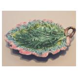 Antique Etruscan Majolica Oak Leaf Tray