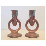 Nice Pair of Signed ROSEVILLE Art Pottery Candle Stands
