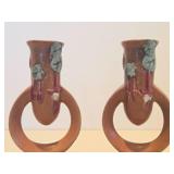 Nice Pair of Signed ROSEVILLE Art Pottery Candle Stands