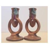 Nice Pair of Signed ROSEVILLE Art Pottery Candle Stands