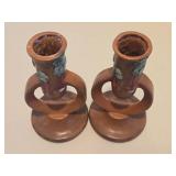 Nice Pair of Signed ROSEVILLE Art Pottery Candle Stands