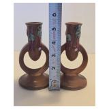 Nice Pair of Signed ROSEVILLE Art Pottery Candle Stands