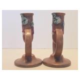 Nice Pair of Signed ROSEVILLE Art Pottery Candle Stands