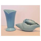 2 Excellent Signed Vintage VAN BRIGGLE Blue Art Pottery Vases