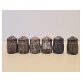 Set of 6 Individual Small Sterling Silver Salt Shakers