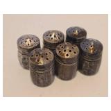 Set of 6 Individual Small Sterling Silver Salt Shakers