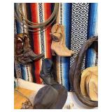 Group of Vintage Old Western Gear - Boots w/Old Spurs, Lassos & Hats