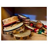 Large Estate Lot of Old Vintage Tambourines & Maracas